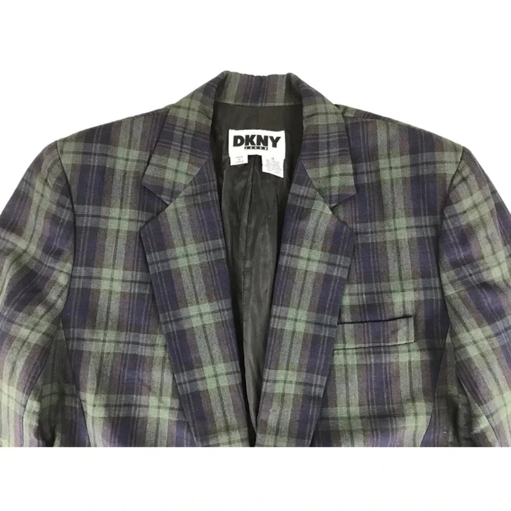 Dkny‎ Jeans Mens Blue Green Plaid Long Sleeve Notch Collar Blazer Jacket Size 4